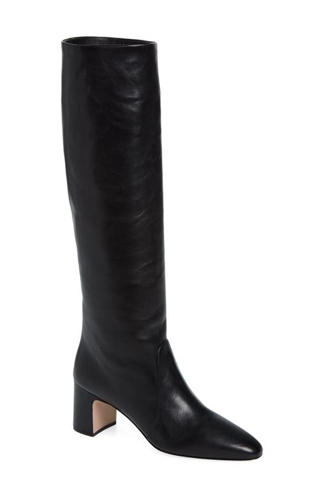 Prada Tronchetti Block Heel Knee High Boot in Black 